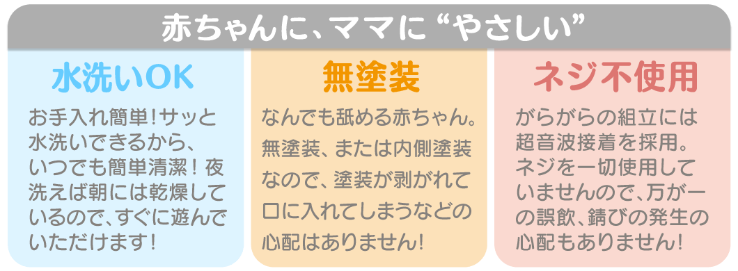 水洗いOK！無塗装、ネジ不使用