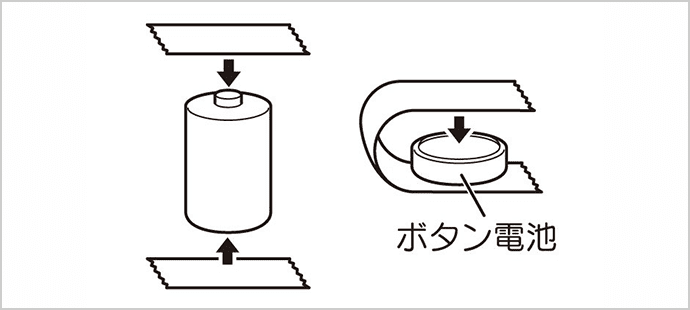 乾電池の廃棄や保存は、テープ等を巻きつけて絶縁してください。